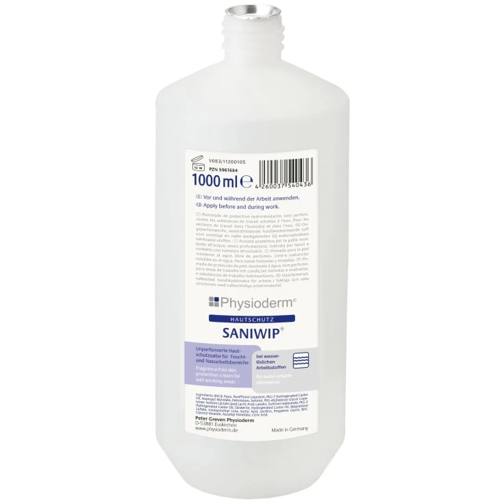 Physioderm® Saniwip Cream - 1 karton = 10 x 1000 ml - okrągłe butelki