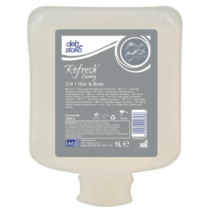 Refresh™ Luxury 3in1 HAIR-BODY Shower Cream Shampoo & Conditioner - 1000 ml - wkład (1 karton = 6 wkładów)