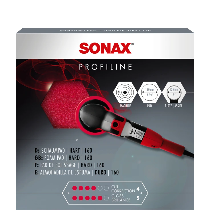 SONAX Gąbka polerska PROFILINE twarda, Ø 160 mm - Kolor: czerwony