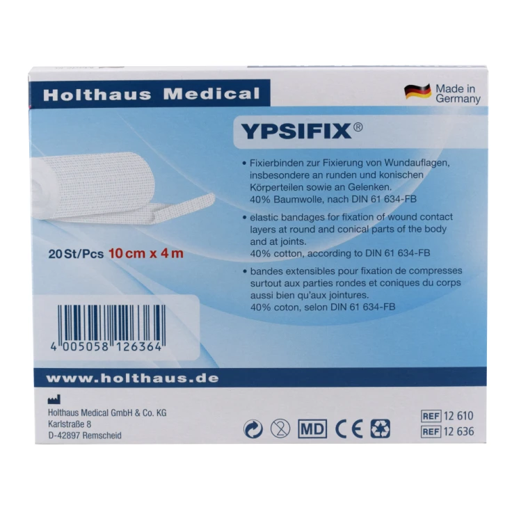 Holthaus Medical YPSIFIX® Bandaż mocujący 4m elastyczny, opakowanie kliniczne - 1 opakowanie = 20 sztuk luzem w kartonie, wymiary: 10 cm x 4 m
