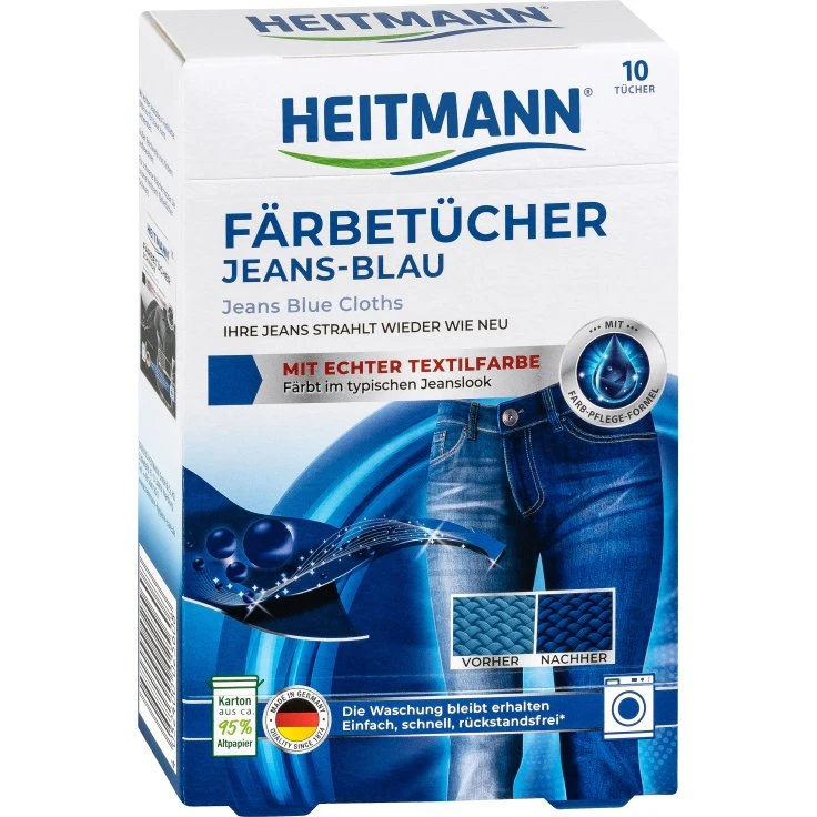 Ściereczki do barwienia HEITMANN Jeans Blue - 1 opakowanie = 10 ściereczek
