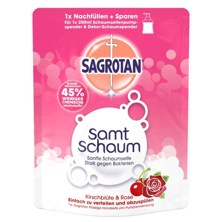 SAGROTAN Velvet Foam Hand Wash Refill, 250 ml - Cherry Blossom & Rose