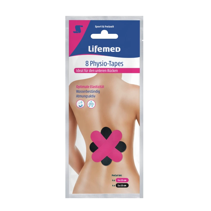 Lifemed® Lower Back Physio Tapes - 1 zestaw = 4 x różowe i 4 x czarne