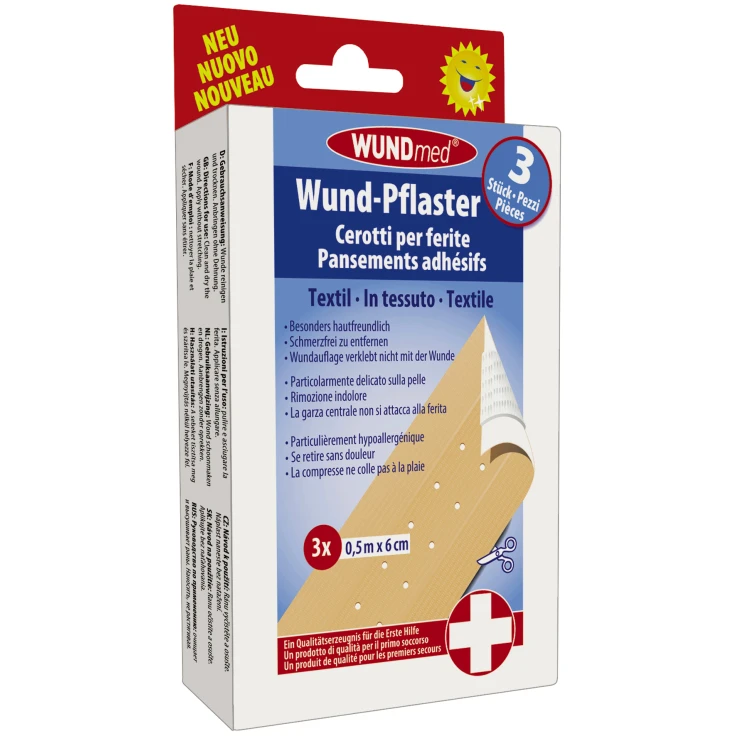 WUNDmed® Wound Care Plaster tekstylny na rany - 1 opakowanie = 3 sztuki, 50 cm x 6 cm