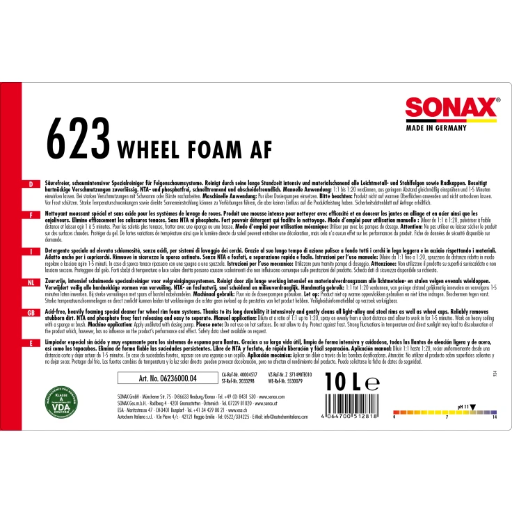 SONAX Wheel Foam AF specjalny środek czyszczący - 10 litrów - kanister