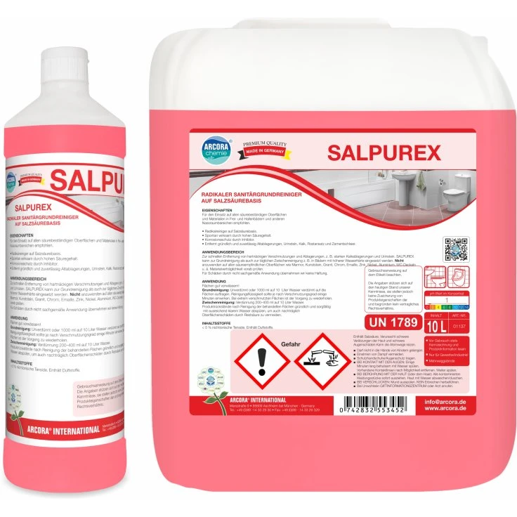 SALPUREX radykalny, zasadowy środek do czyszczenia sanitariatów na bazie kwasu solnego - 1 litr - butelka