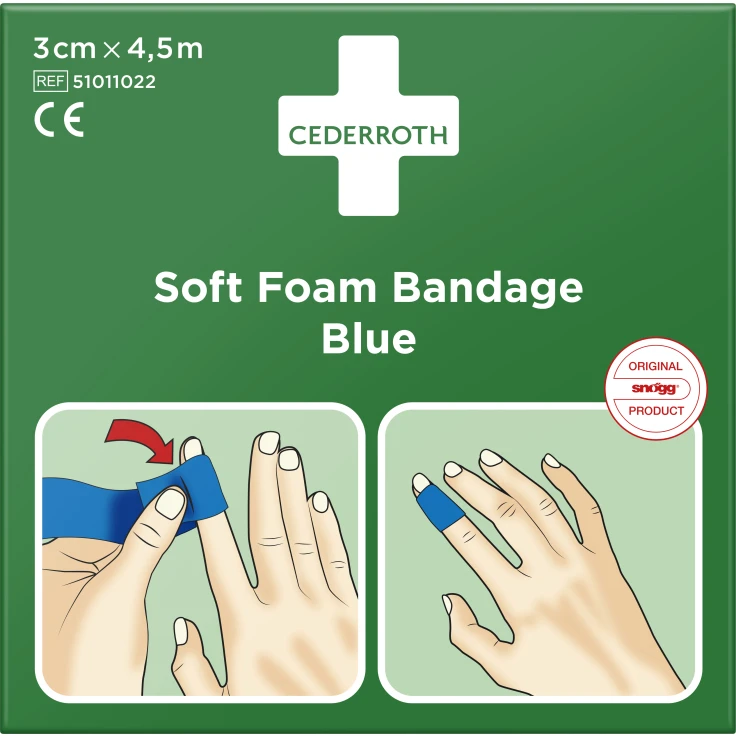 Cederroth Finger Bandage Soft Foam, samoprzylepny, 3 cm x 4,5 m - 1 opakowanie = 1 rolka, kolor: niebieski