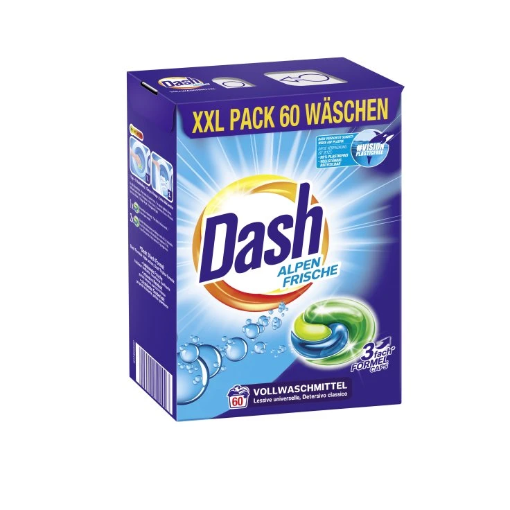 Dash Heavy-Duty Detergent Pods 3in1 Caps, 60 WL - 1 opakowanie = 1,59 kg, na ok. 60 prań