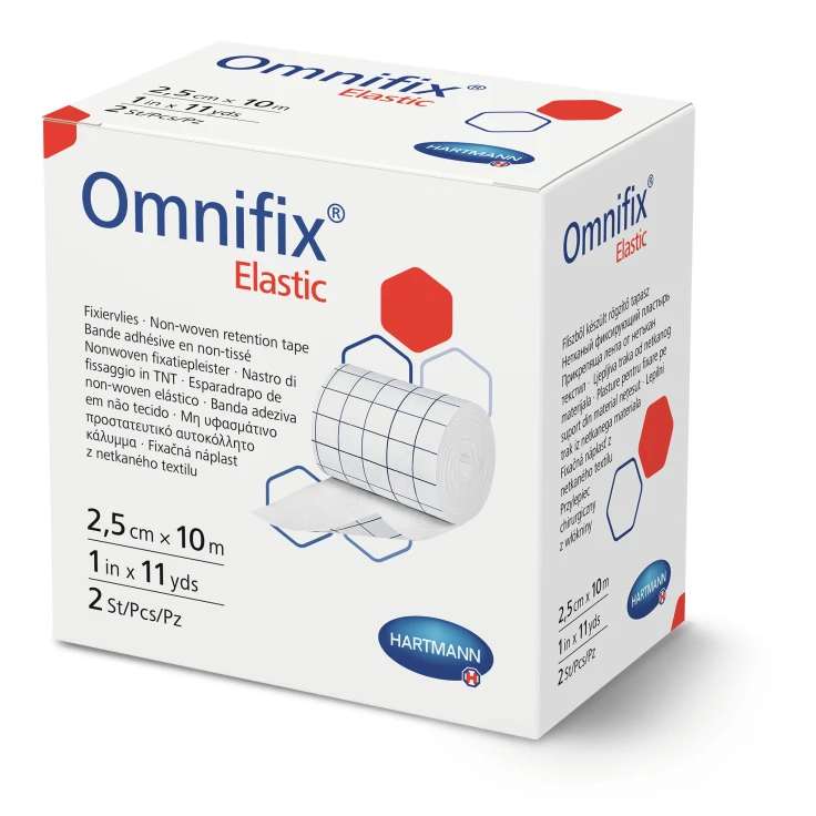Elastyczne taśmy mocujące Omnifix®, 2,5 cm x 10 m, hipoalergiczne - 1 karton = 63 opakowania na 1 rolkę