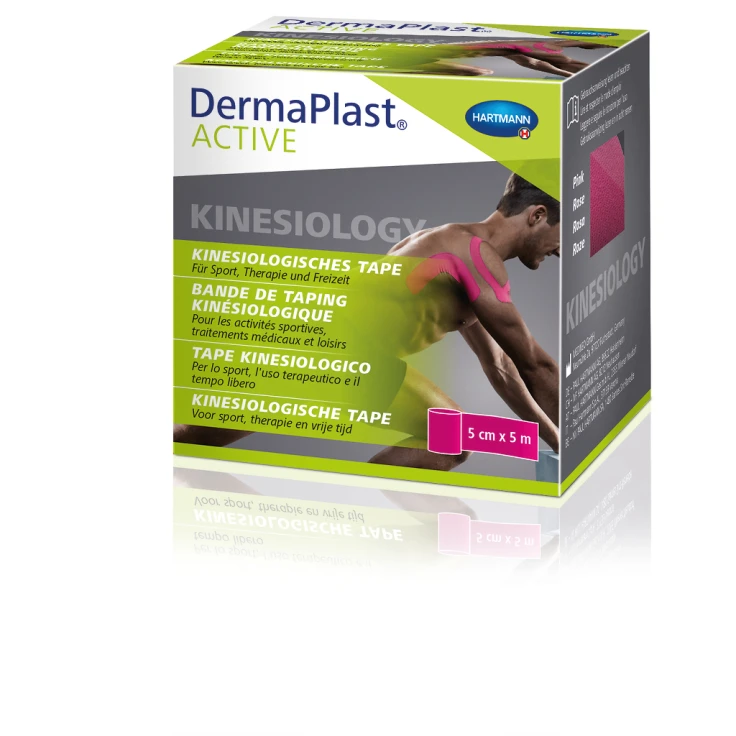 DermaPlast® ACTIVE Kinesiology Tape Taśma kinezjologiczna 5 cm x 5 m, różowa - 1 opakowanie = 8 rolek à 5 metrów