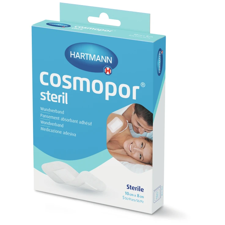 Cosmopor® Sterylny opatrunek na rany 10 x 8 cm, hipoalergiczny - 1 karton = 10 opakowań po 5 sztuk