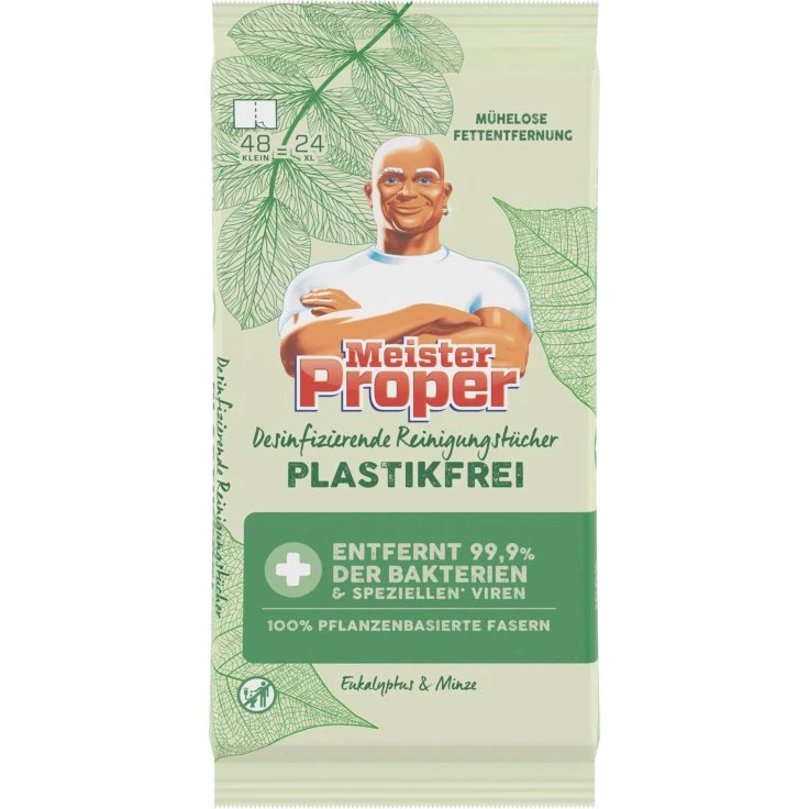Meister Proper dezynfekujące chusteczki czyszczące, bez plastiku - 1 opakowanie = 24 chusteczki, eukaliptus & mięta