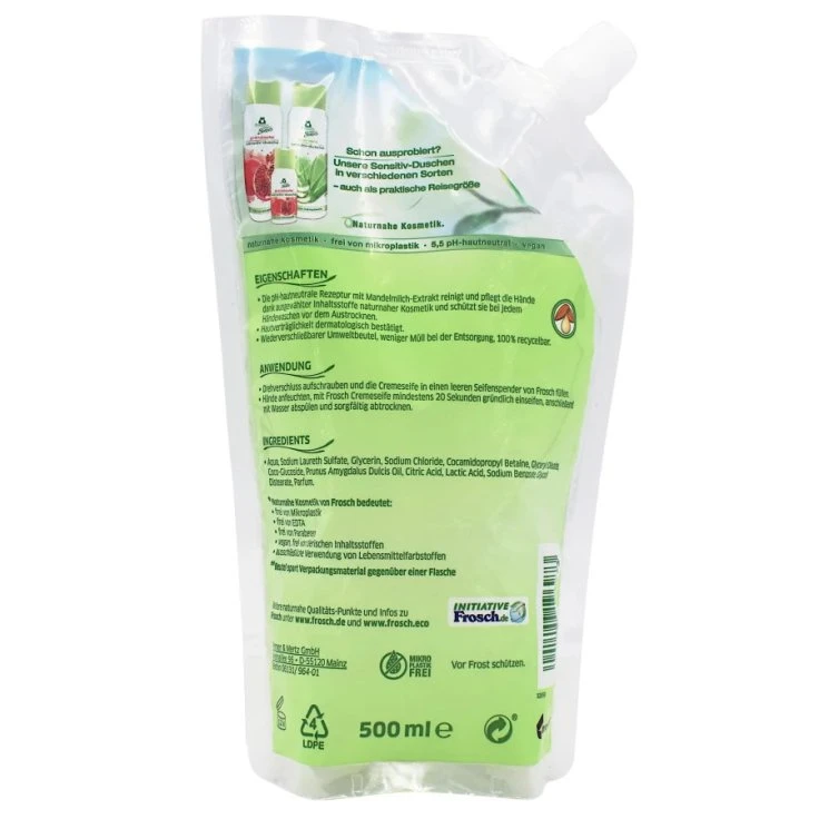 Frosch Pure Care Almond Milk Cream Soap - 500 ml - Refill Bag