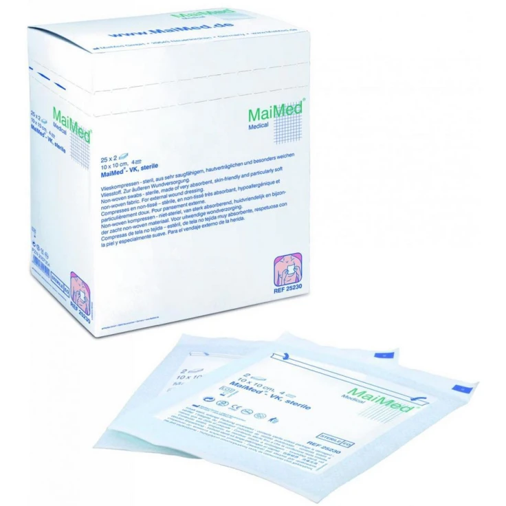 MaiMed® - kompresy z fizeliny VK - 4-krotnie sterylne - Rozmiar: 7,5 cm x 7,5 cm