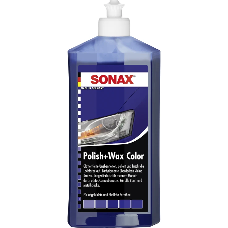 SONAX Polish + Wax Color - 500 ml - butelka, kolor: niebieski