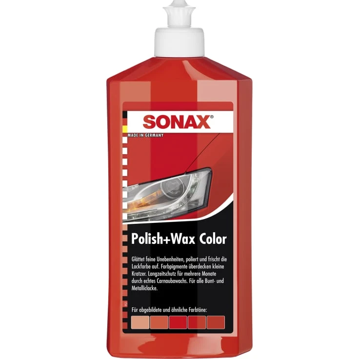 SONAX Polish + Wax Color - 500 ml - butelka, kolor: czerwony