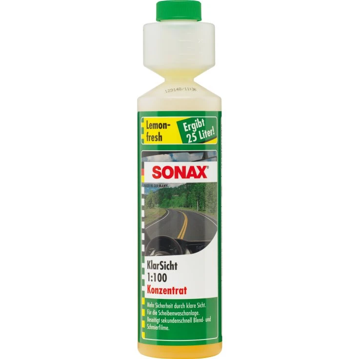SONAX Cleaner clear view 1:100, zapach świeży, koncentrat - 250 ml - butelka dozująca - Lemon-Fresh