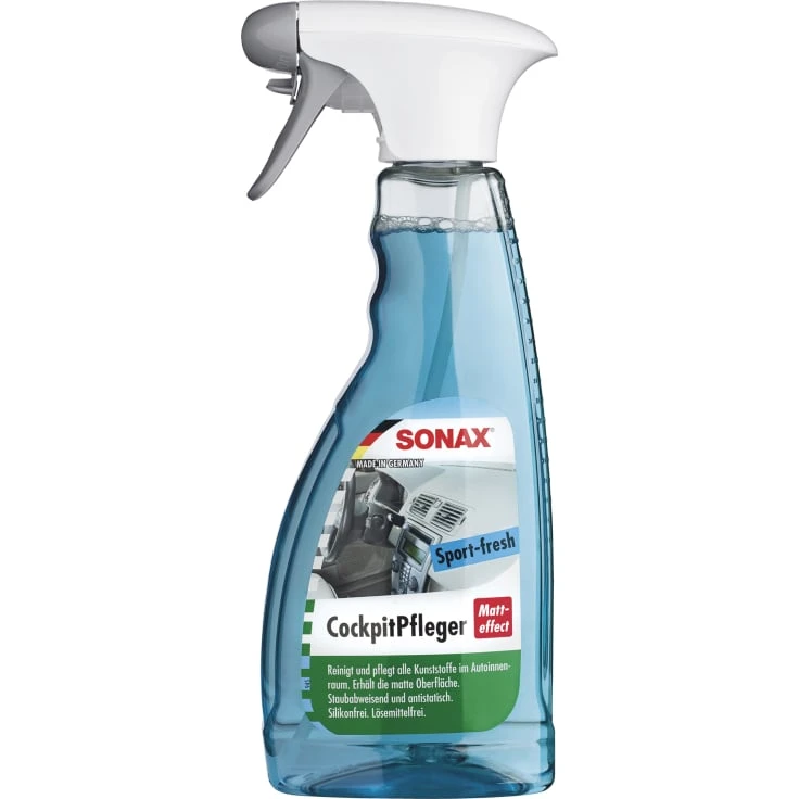 SONAX Środek do czyszczenia kokpitu, efekt matowy - 500 ml - butelka z rozpylaczem - Sport Fresh