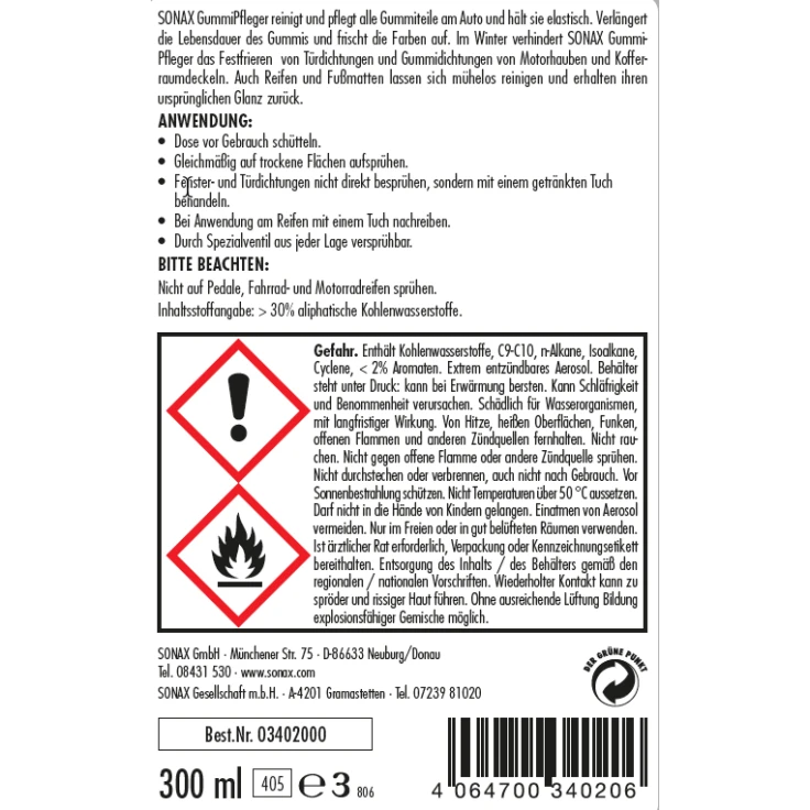 SONAX Środek do czyszczenia gumy - 300 ml - Puszka z aerozolem