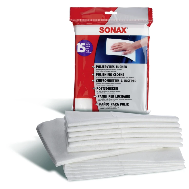 Ściereczki SONAX z włókniny polerskiej, odporne na działanie rozpuszczalników - 1 opakowanie = 15 ściereczek