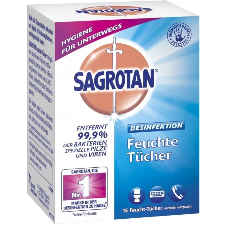 Chusteczki nawilżane SAGROTAN - 1 opakowanie = 15 chusteczek (pakowane pojedynczo)